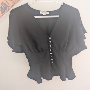 She + Sky Black Ruffled Crop Blouse
